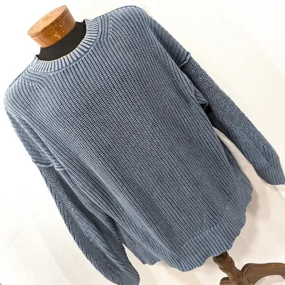 AMERICAN EAGLE! "DISTRESSED" BLUE DENIM INSPIRED BULKY KNIT SWEATER! SZ L - Picture 9 of 9